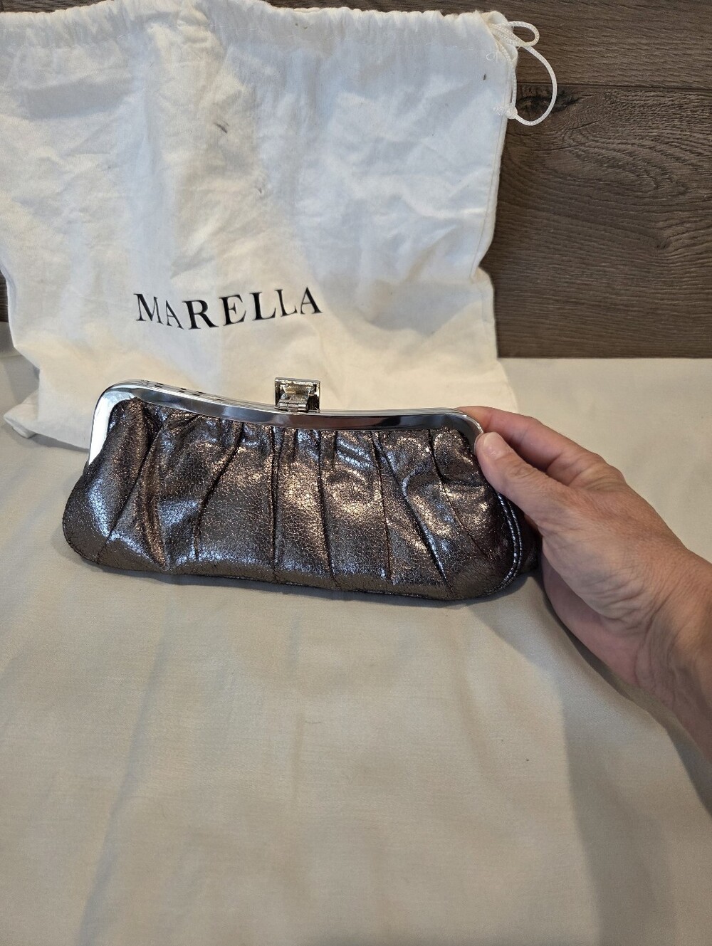 MARELLA Metallic Silver Evening Clutch with Crystal Buckle - Picture 5 of 11